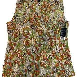 Essentials by Milano Multicolored Floral Sleeveless Stretch VNeck Blouse Size XL